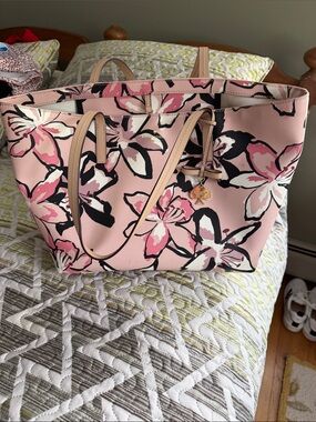 kate spade Pink Floral Tote with Beige Handles